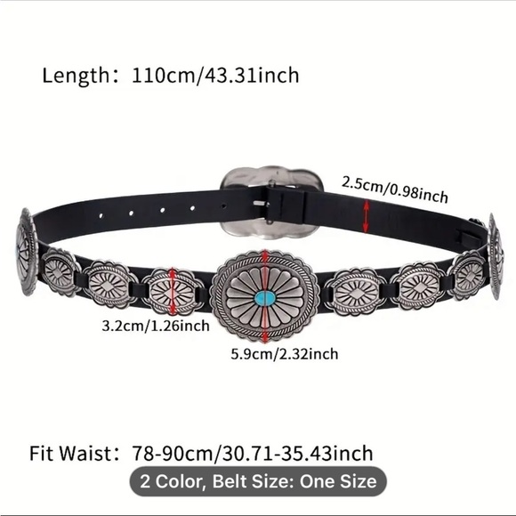 Oval Silver Concho on Brown PU Leather Cowgirl Western Waist Belt - Large - Picture 3 of 4